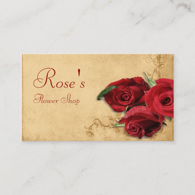 Vintage Caramel Brown & Rose Florist Business Card (Front)