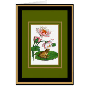 Vintage Card Floral Water-Lily Frog