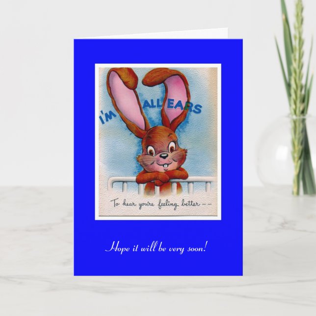 Vintage Card Get Well Bunny Ears (Front)