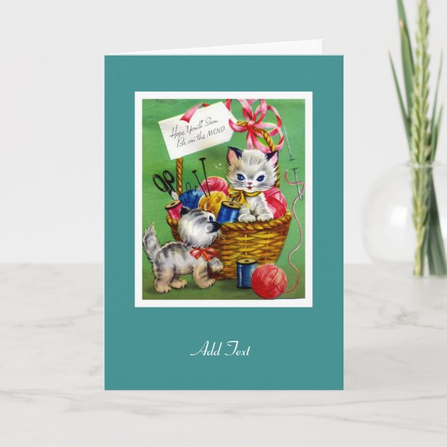 Vintage Card Get Well Soon Two Kittens (Front)