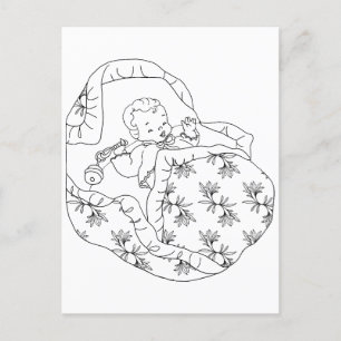 Vintage Card girl baby shower Line art Colouring