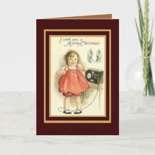 Vintage Card Merry Christmas Little Girl