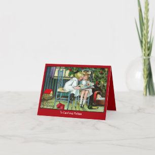 Vintage card of girls reading a Christmas story