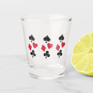 Vintage card suits, diamond, heart, clubs, spades shot glass
