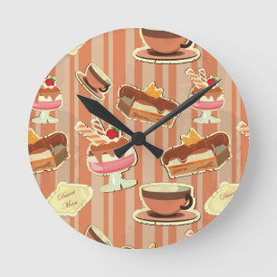 Vintage Card With A Strawberry Dessert Round Clock