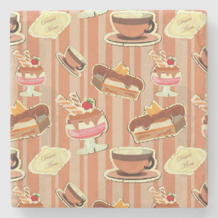 Vintage Card With A Strawberry Dessert Stone Coaster