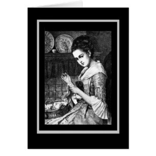 Vintage Card Women Mending