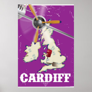 Vintage Cardiff Wales Travel Poster