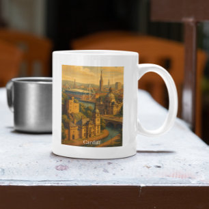 Vintage Cardiff Wales UK Retro Art  Coffee Mug