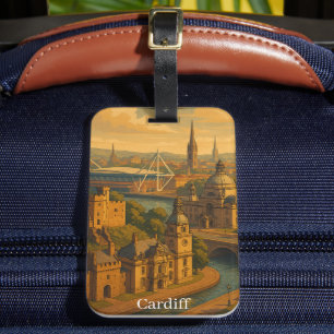 Vintage Cardiff Wales UK Retro Art Luggage Tag