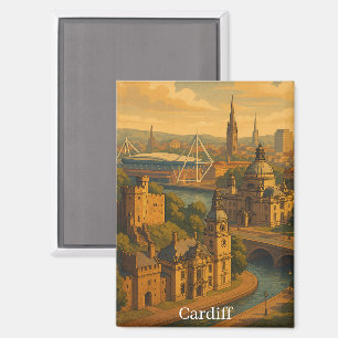 Vintage Cardiff Wales UK Retro Art Magnet