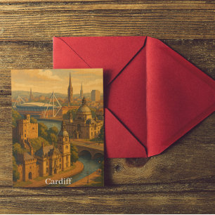 Vintage Cardiff Wales UK Retro Art  Postcard