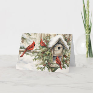 Vintage Cardinal Bird Art, Your Text Thank You Card