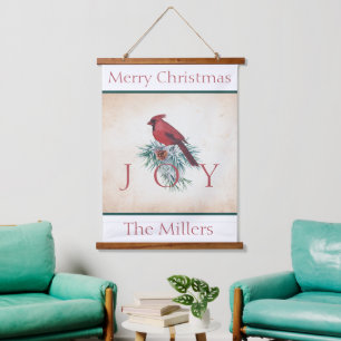 Vintage cardinal custom Christmas Holiday Hanging Tapestry