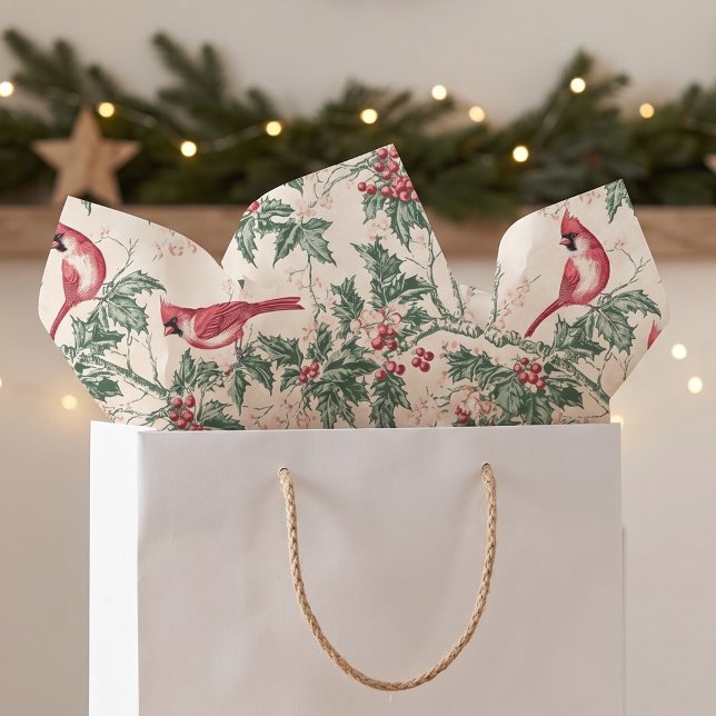 Vintage Cardinal Holly Christmas Pattern Tissue Paper (Creator Uploaded)