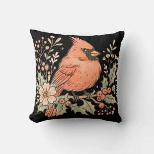 Vintage Cardinal with Winter Florals Cushion