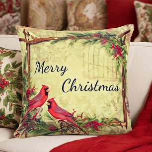Vintage Cardinals Christmas Cushion