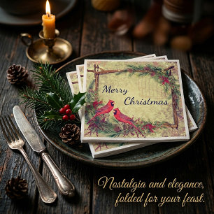Vintage Cardinals Christmas Napkin