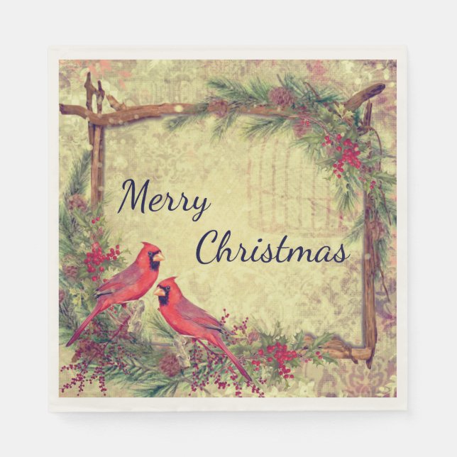 Vintage Cardinals Christmas Napkin (Front)