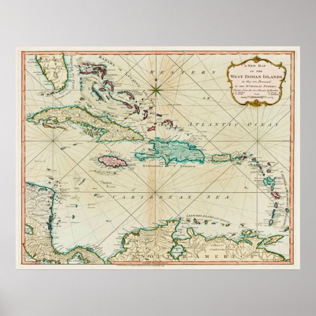 Vintage Caribbean Map (1795) Poster (Front)