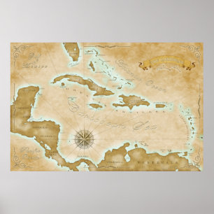 Vintage Caribbean Map Poster