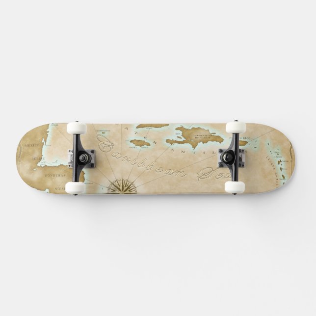 Vintage Caribbean Map Skateboard (Horz)