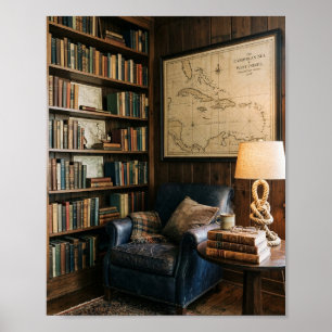 Vintage Caribbean Sea Map Cosy Nautical Reading No Poster