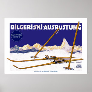 Vintage Carl Kunst Bilgeri Ski Equipment Poster