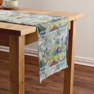 Vintage Carl Larsson Cray Fishing With The Family Short Table Runner