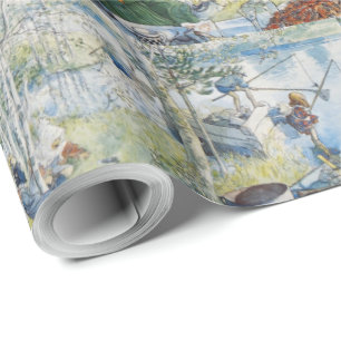 Vintage Carl Larsson Cray Fishing With The Family Wrapping Paper