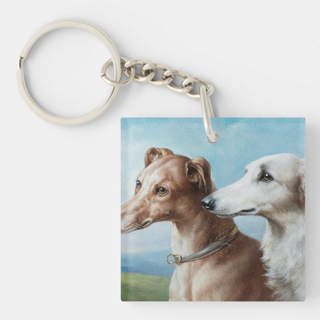 Vintage Carl Reichert Two Greyhounds  Key Ring (Front)