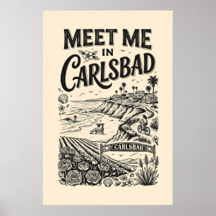 Vintage Carlsbad CA Beach Travel Poster
