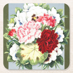 Vintage Carnation and Pansy Bouquet Coasters