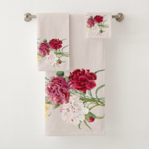 Vintage Carnation Floral illustration Bath Towel Set