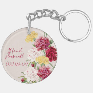 Vintage Carnation Floral illustration Key Ring
