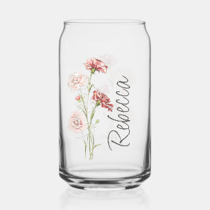 Vintage Carnation January Custom Birth Flower  Can Glass