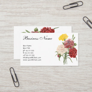 Vintage Carnations Dianthus Garden Flowers Redoute Business Card