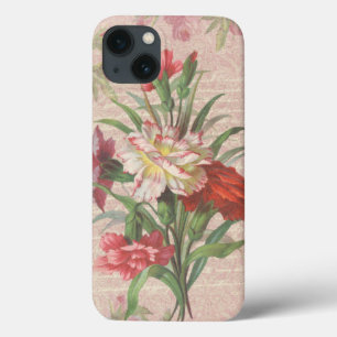 Vintage Carnations with Script Floral Background iPhone 13 Case