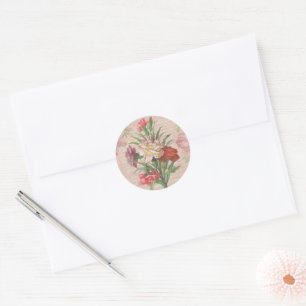Vintage Carnations with Script Floral Background Classic Round Sticker