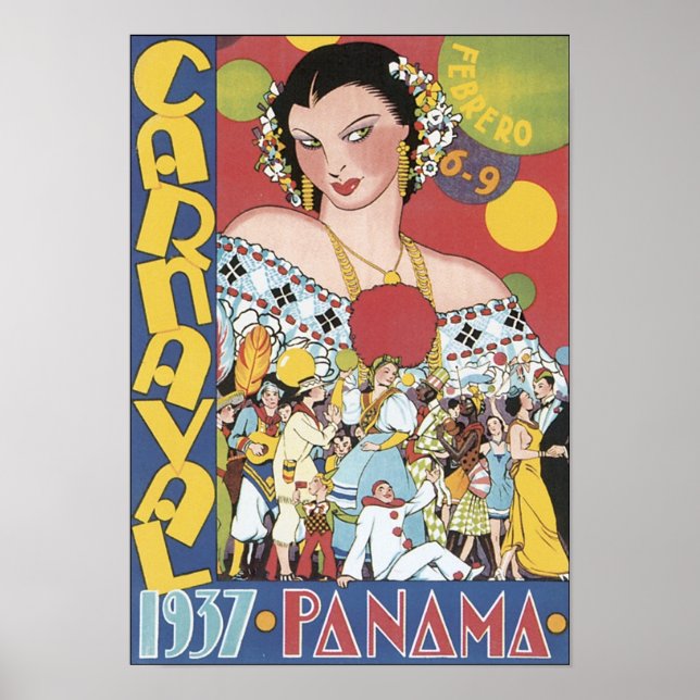 Vintage Carnival 1937 Panama Travel Poster (Front)