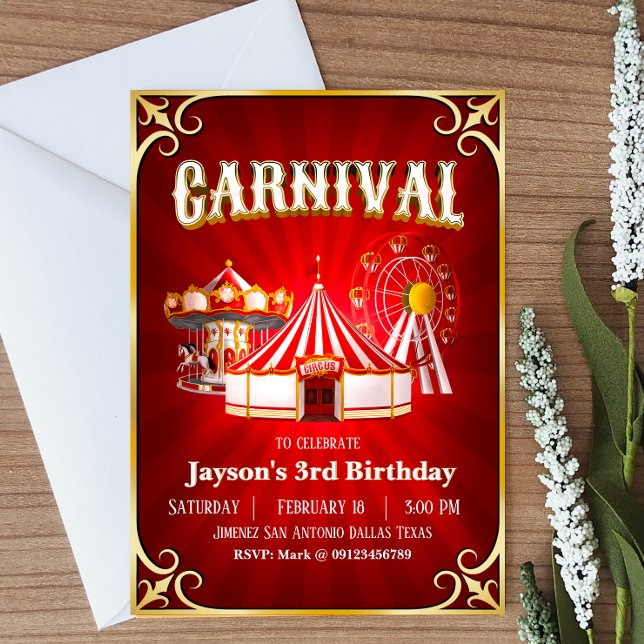 Vintage Carnival Birthday Invitation (Carnival Birthday Invitation)
