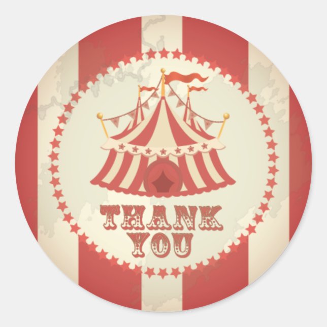 Vintage Carnival, Circus Tent, Thank You Sticker (Front)
