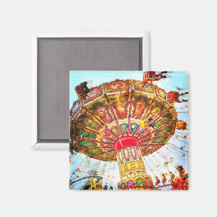 Vintage carnival retro swing ride photo bold fun magnet