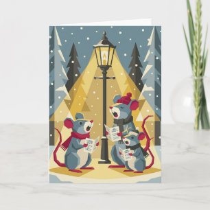 Vintage Caroling Mice Christmas Card