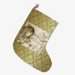 Vintage Carousel Dreams Gold Damask Large Christmas Stocking