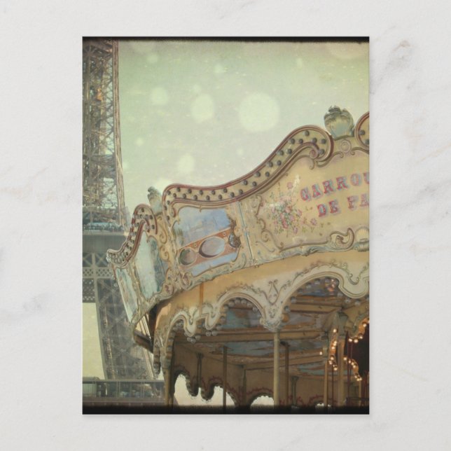 Vintage carousel in Paris with Eiffel Tower Postcard (Front)