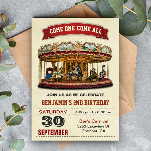 Vintage Carousel Kids Birthday Party Invitation
