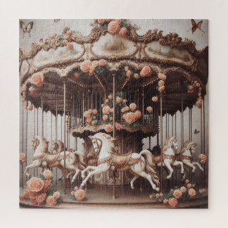 Vintage Carousel with Roses Jigsaw Puzzle