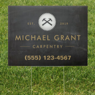 Vintage Carpentry Hammer and Saw Construction Logo Garden Sign