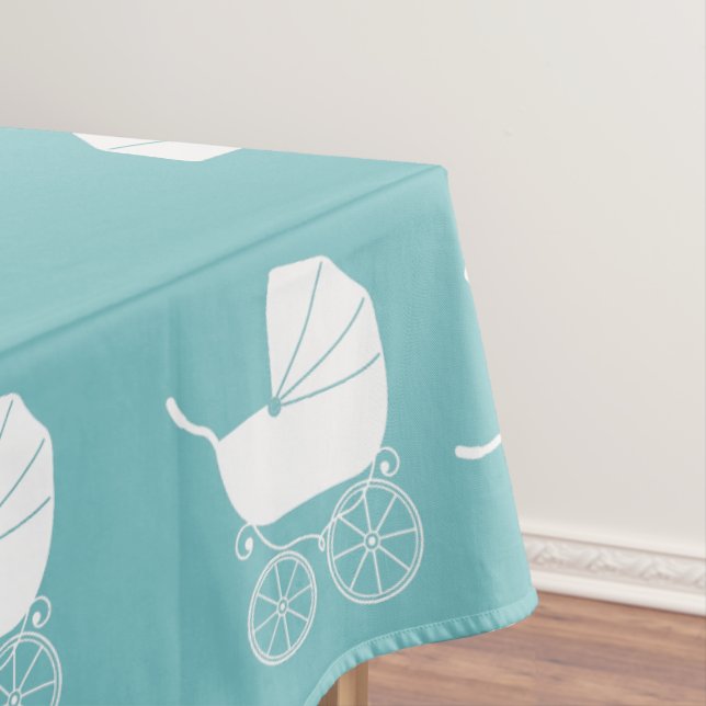 Vintage Carriage Baby Shower Cute Blue Boy Tablecloth (In Situ)